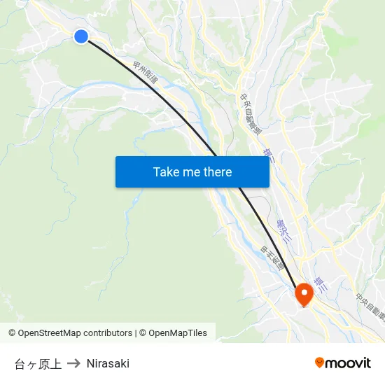 Daigahara-kami to Nirasaki map