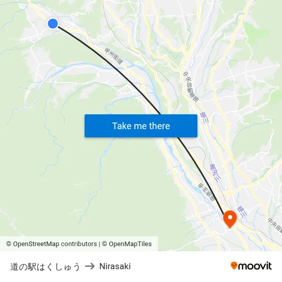 Michi-no-Eki Hakushu to Nirasaki map