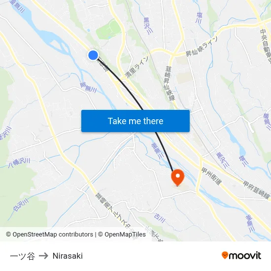 Hitotsutani to Nirasaki map