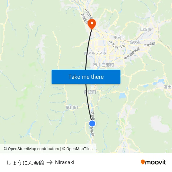Shonin Hall to Nirasaki map