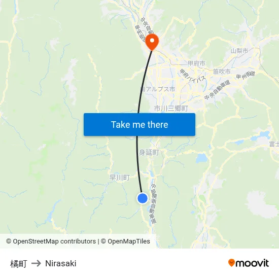 Tachibana Town to Nirasaki map