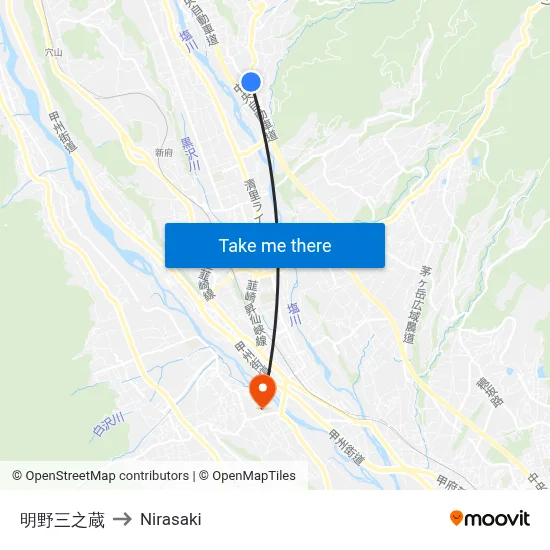 Akeno Sannokura to Nirasaki map