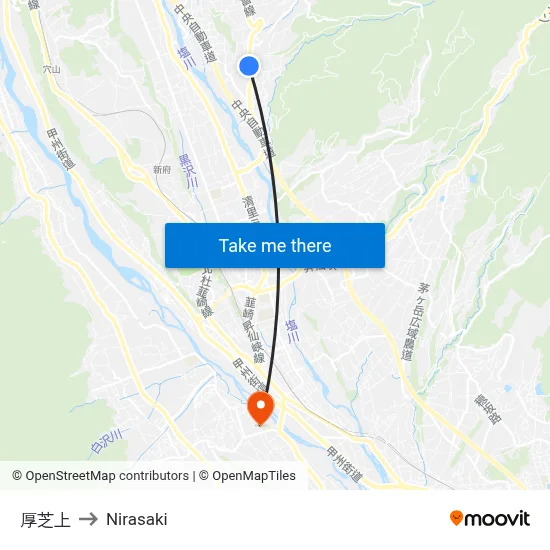 Atsushiba-kami to Nirasaki map