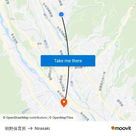 Akeno Nursery to Nirasaki map