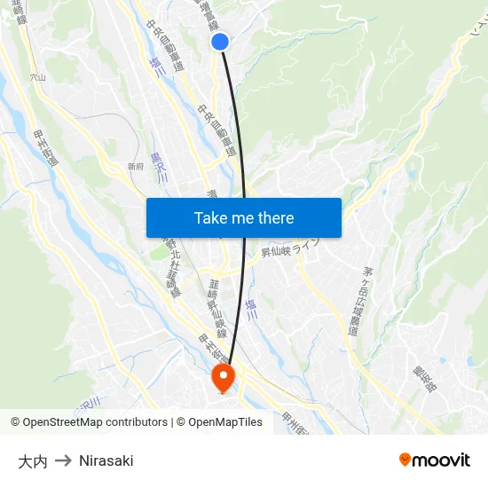 Ouchi to Nirasaki map
