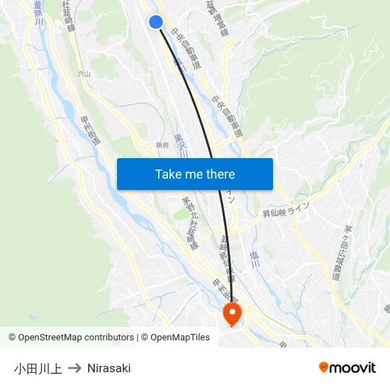 Odagawa-kami to Nirasaki map