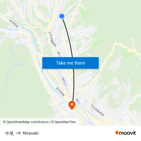 Nakao to Nirasaki map