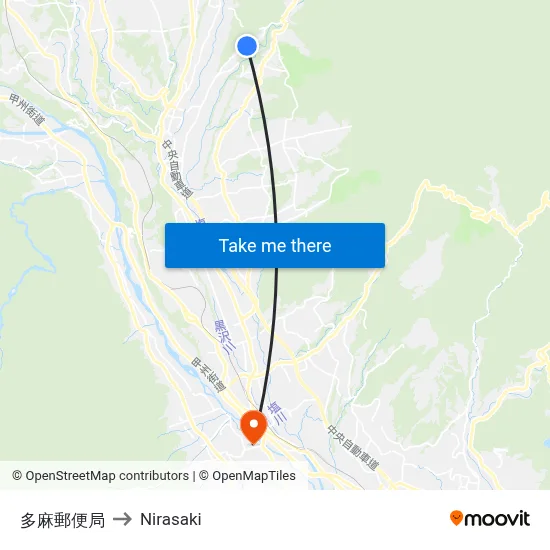 Tama Post Office to Nirasaki map