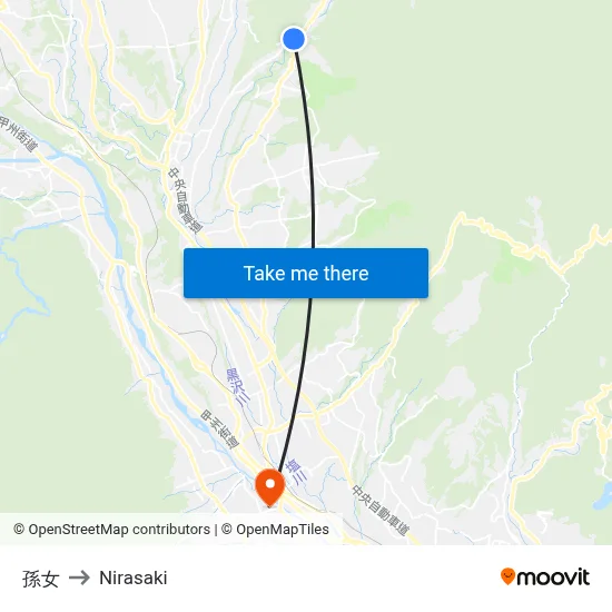 Magoze to Nirasaki map