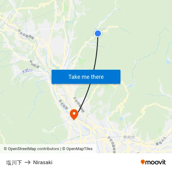 Lower Shiokawa to Nirasaki map
