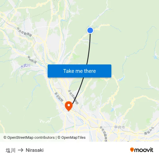 Shiokawa to Nirasaki map