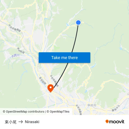 Higashi-Obi to Nirasaki map