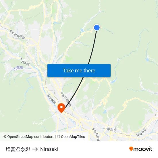 Masutomi Hot Springs to Nirasaki map