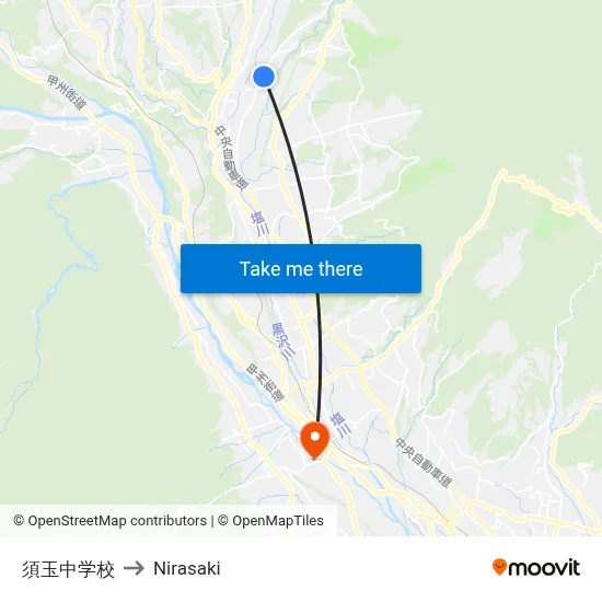 Sudama Junior High School to Nirasaki map