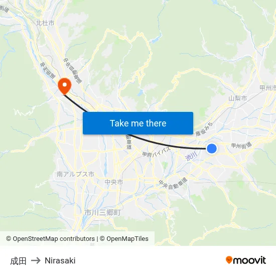 Narita to Nirasaki map