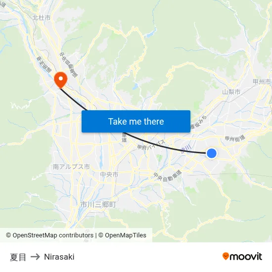Natsume to Nirasaki map