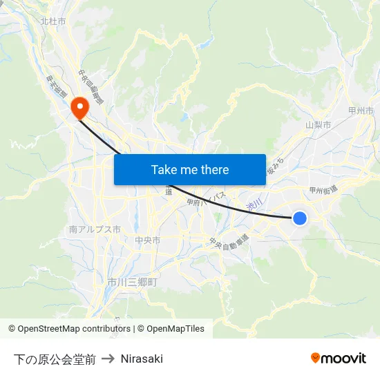 In Front of Shimonohara Community Center to Nirasaki map