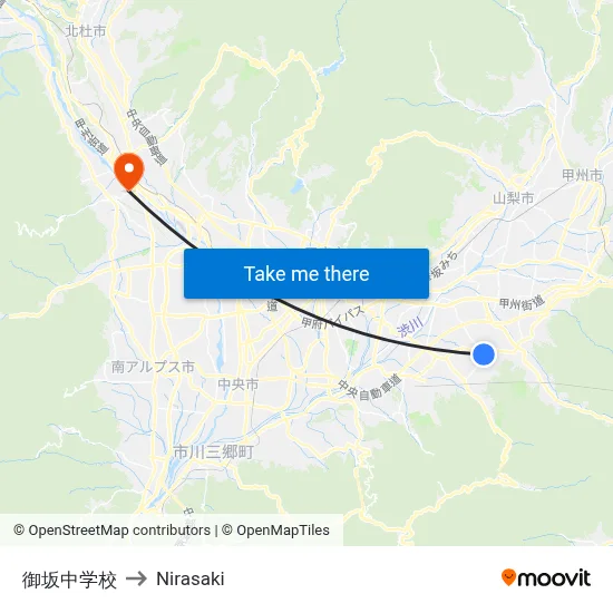 Misaka Junior High School to Nirasaki map