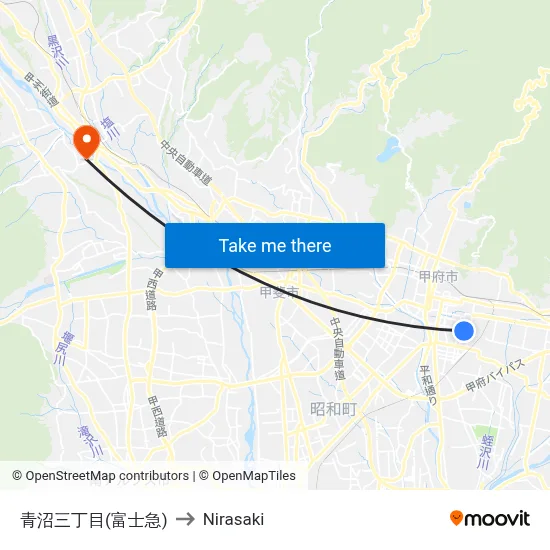 Aonuma 3-chome (Fujikyu) to Nirasaki map