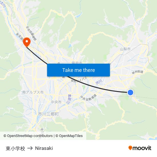 東小学校 to Nirasaki map