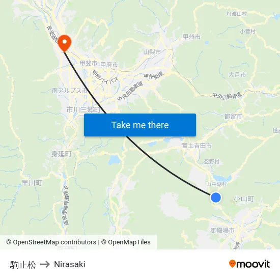 駒止松 to Nirasaki map