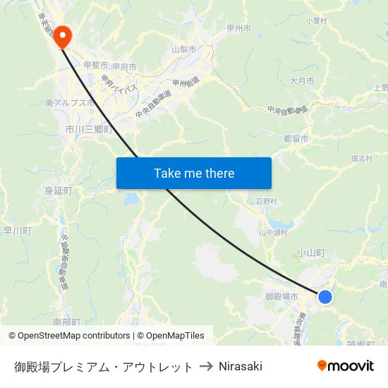 御殿場プレミアム・アウトレット to Nirasaki map