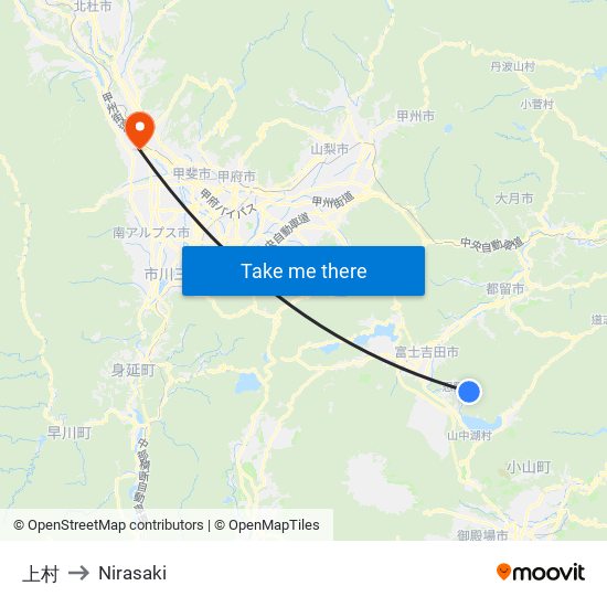 上村 to Nirasaki map
