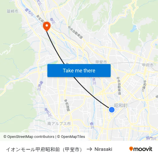 AEON Mall Kofu Showa Front (Kai City) to Nirasaki map