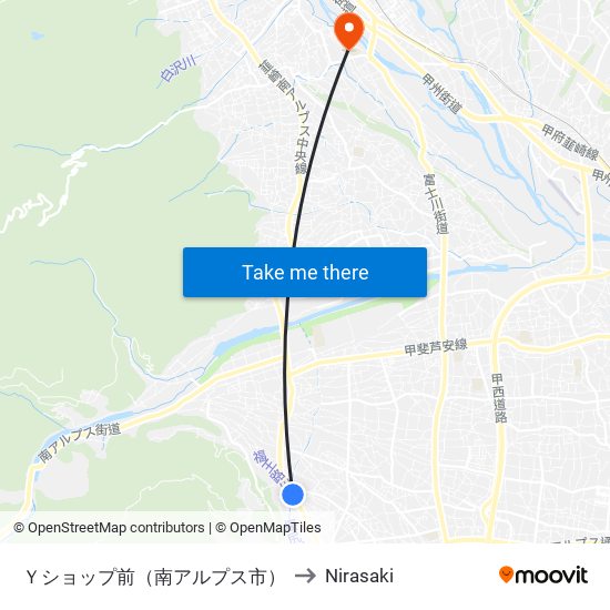 Ｙショップ前（南アルプス市） to Nirasaki map