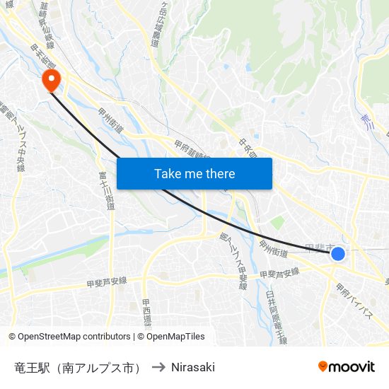 竜王駅（南アルプス市） to Nirasaki map
