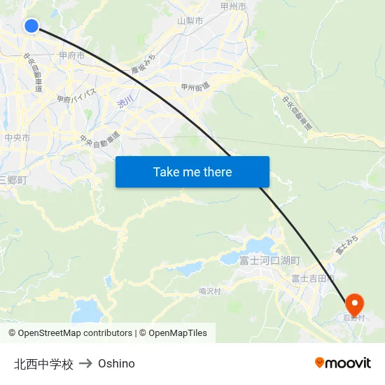 Hokusei Junior High School to Oshino map