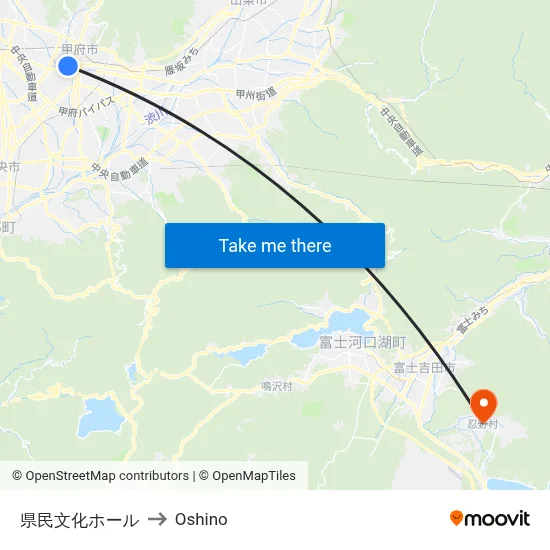 Prefectural Cultural Hall to Oshino map