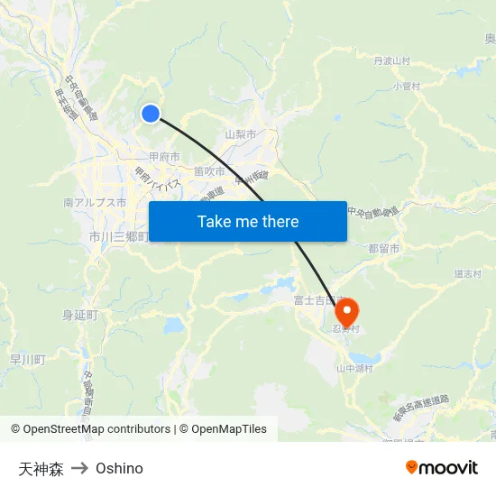 Tenjinmori to Oshino map