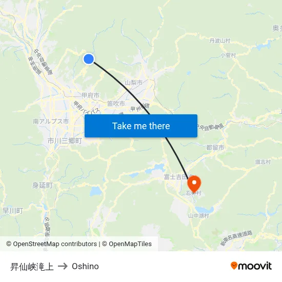 Shosenkyo Takiue to Oshino map