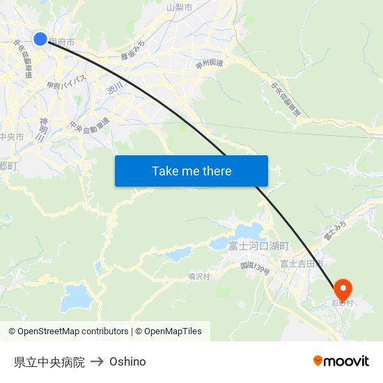 県立中央病院 to Oshino map