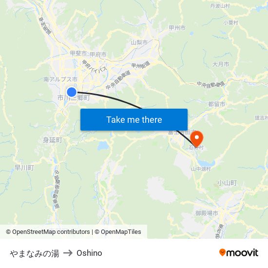 やまなみの湯 to Oshino map