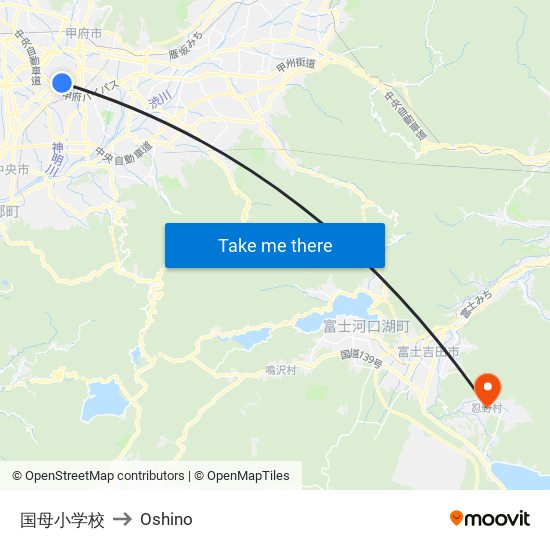 国母小学校 to Oshino map