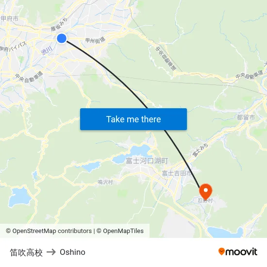 Fuefuki High School to Oshino map