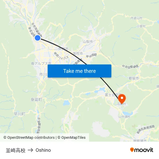 Nirasaki High School to Oshino map
