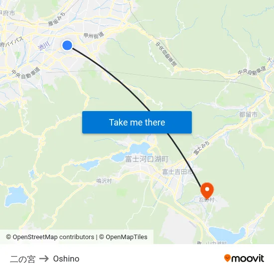 Ninomiya to Oshino map