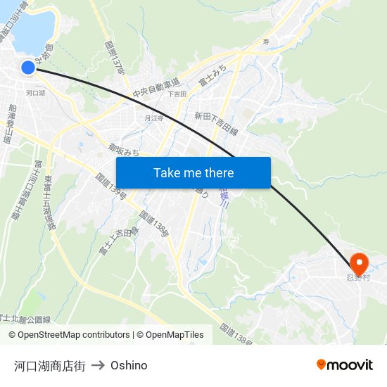 河口湖商店街 to Oshino map