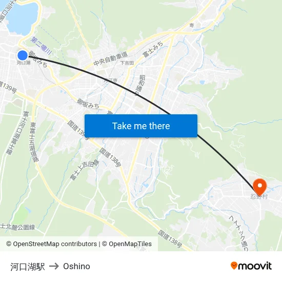 Kawaguchiko Station to Oshino map