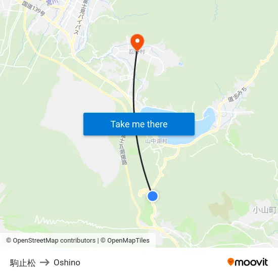 駒止松 to Oshino map