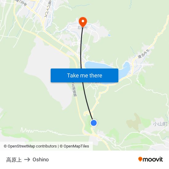 高原上 to Oshino map