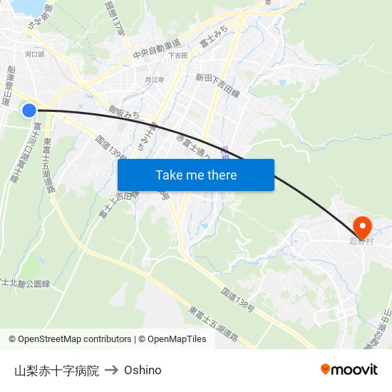 山梨赤十字病院 to Oshino map