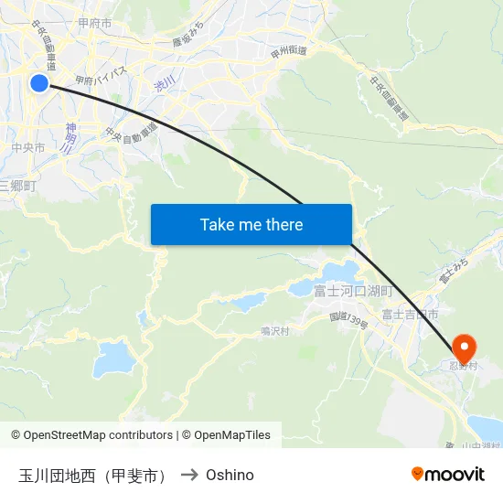玉川団地西（甲斐市） to Oshino map