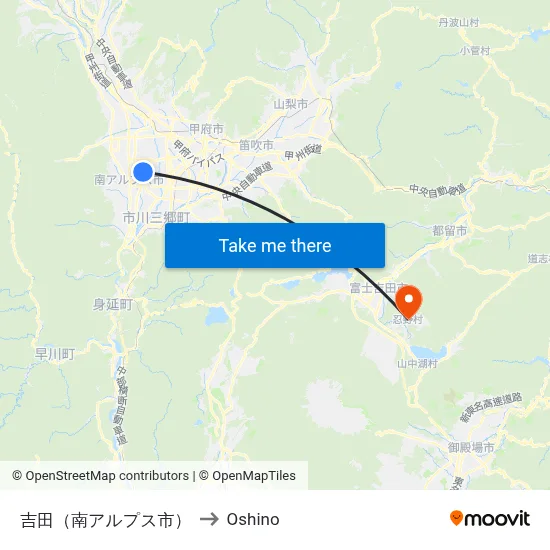 Yoshida (Minami Alps City) to Oshino map