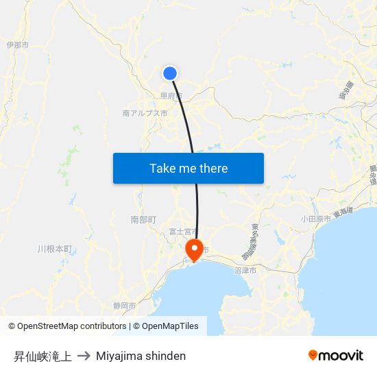 昇仙峡滝上 to Miyajima shinden map