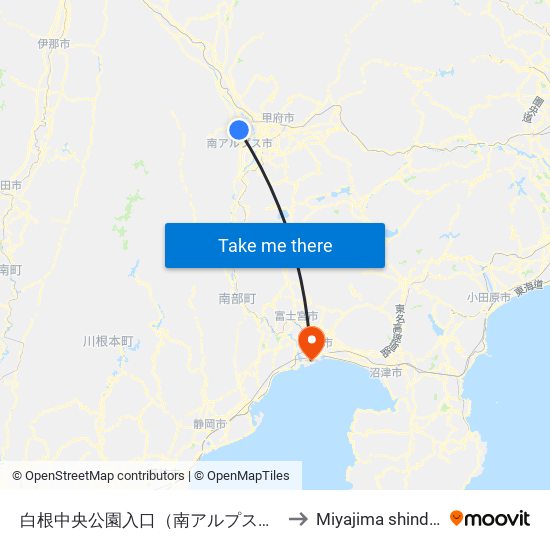 白根中央公園入口（南アルプス市） to Miyajima shinden map