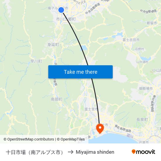 十日市場（南アルプス市） to Miyajima shinden map